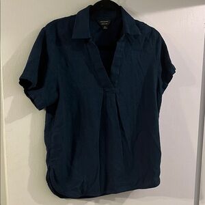 Banana Republic Linen Blend Navy Blue Short Sleeve Blouse